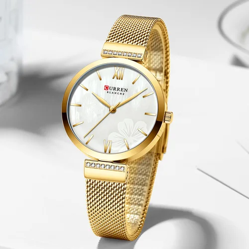 Imagen 2 del producto Reloj de moda CURREN para mujer, reloj de pulsera elegante dorado de cuarzo de lujo, reloj femenino, vestido de mujer de acero inoxidable