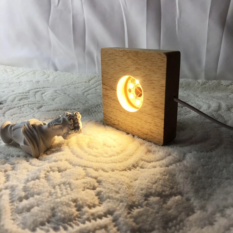 Handmade Square Wood LED Light Base Night Lamp Base Stand for Resin Art Dispaly