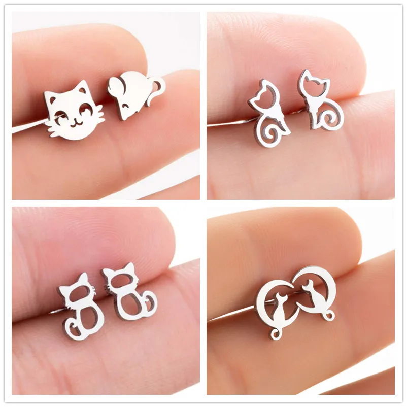 

Stainless Steel Lovely Cat Earrings for Women Girls Mini Cute Animal Pet Stud Earrings Birthday Gift Pendientes Mujer