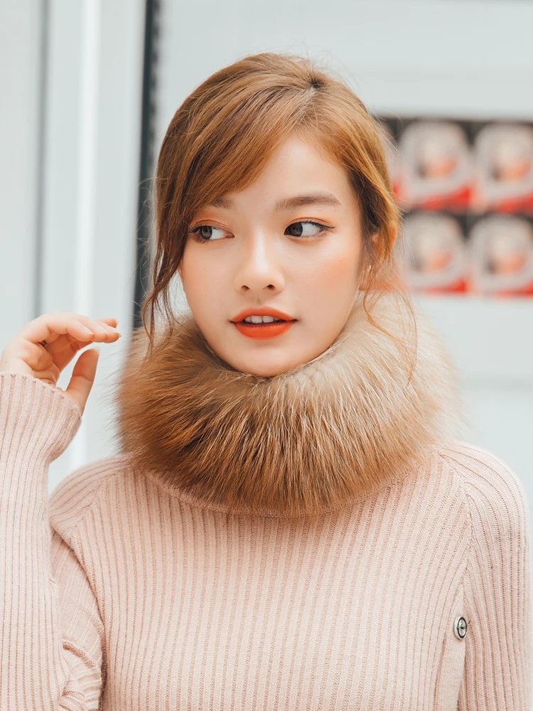 

Real Silver Fox Fur Scarf Collar Headband Women Winter Soft Fluffy Neck Warmer Handmade Muffler