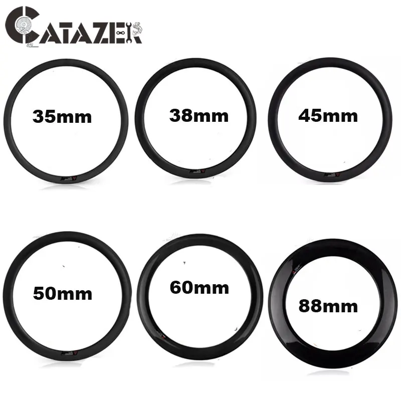 Carbon Road Bike Rims 700C Clincher Tubeless Ready Carbon Bicycle Wheel Rims 35 38 40 45 50 55 60 75 80 88 90mm Depth Rims