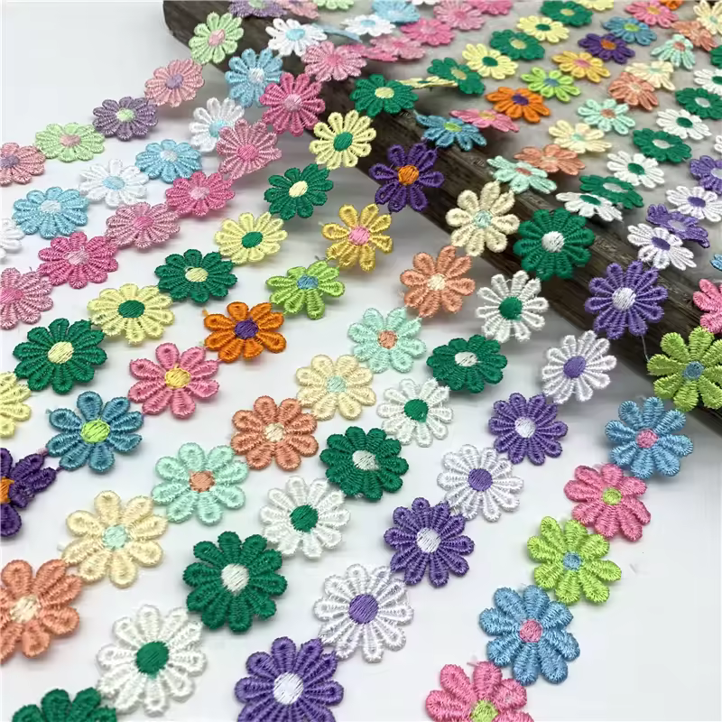 1yard 25mm Colorful Daisy Flower Lace Trim For Knitting Wedding Embroidered Ribbon DIY Handmade Patchwork Sewing Supplies Crafts