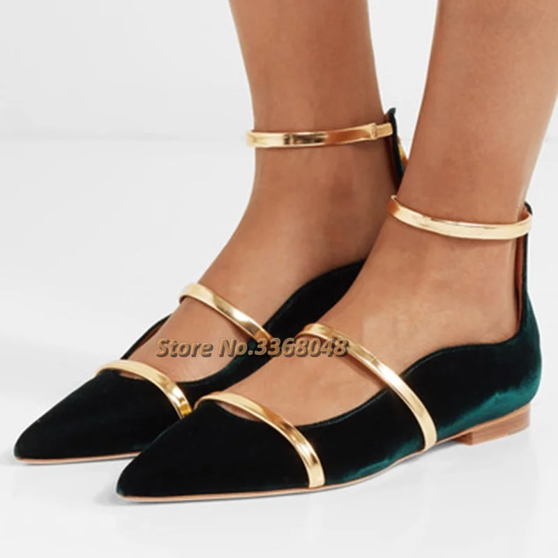 

Flat With Pumps Velvet Casual Women Shoes Sexy Pointed Toe Back Zipper Cover Heel Strap Women Shoes Elegant Flat With Shoes