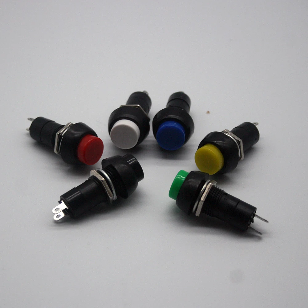 6pcs 2Pin Plastic 12mm Round Push Button PBS-11A Self Lock Latching PBS-11B Momentary Non-lock Switch 3A 150V