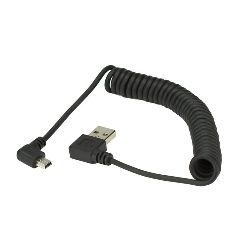 

USB 2.0 male to Mini USB Right angled 90 degree Flexible Spring Retractable Charging data Cable for Car navigation GPS MP3/MP4