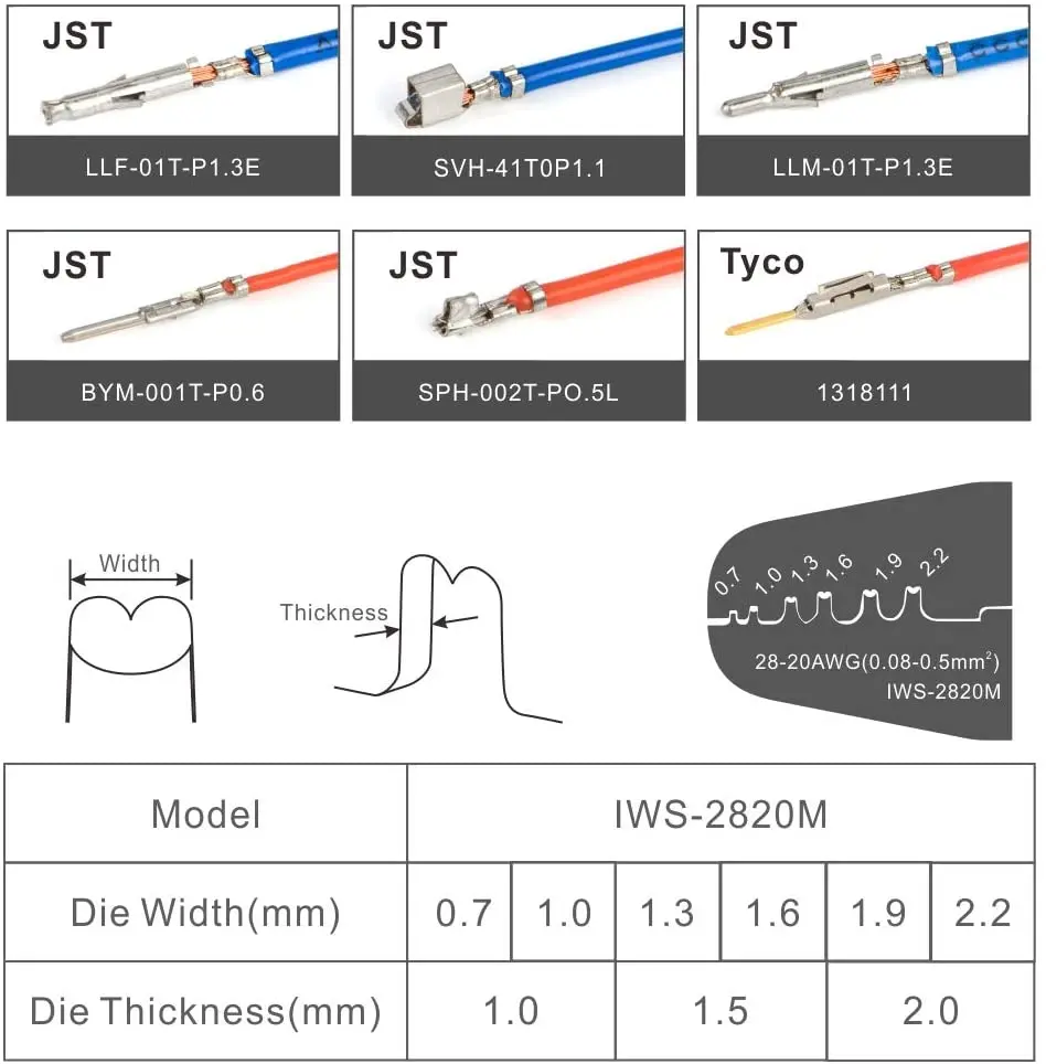 Juego de conectores IWS-2820 PH2.0/XH2.54 de 460 piezas, Mini alicates de prensado de barril abierto, herramienta manual para Terminal JAM, Molex, Tyco, JST