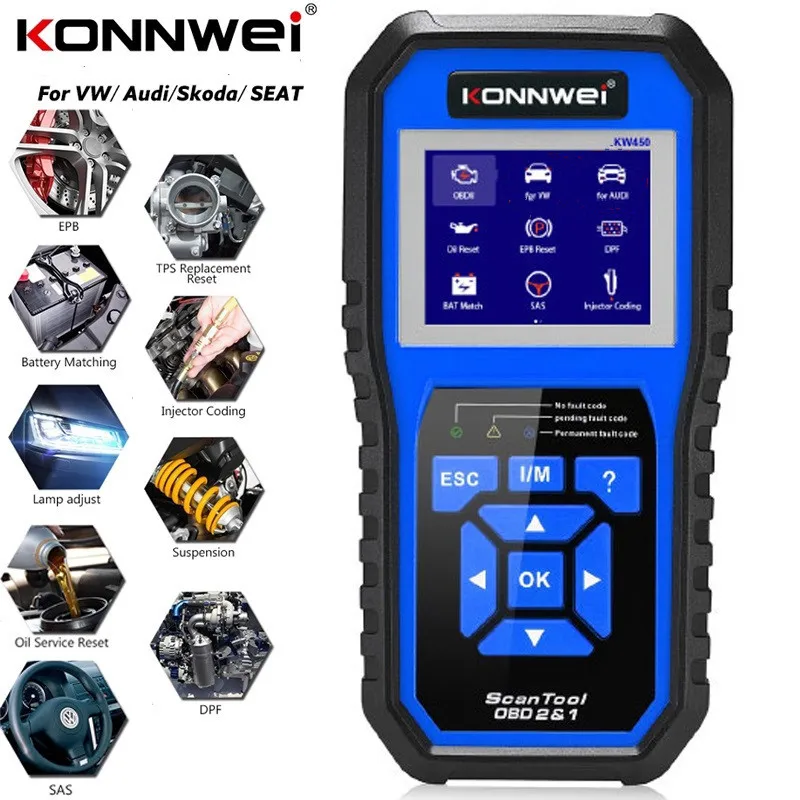 Professional OBD2 Scanner Diagnostic tool kw450 Code Reader VAG Car VW Audi ABS Airbag Oil ABS EPB DPF SRS TPMS Reset VAG OBDII