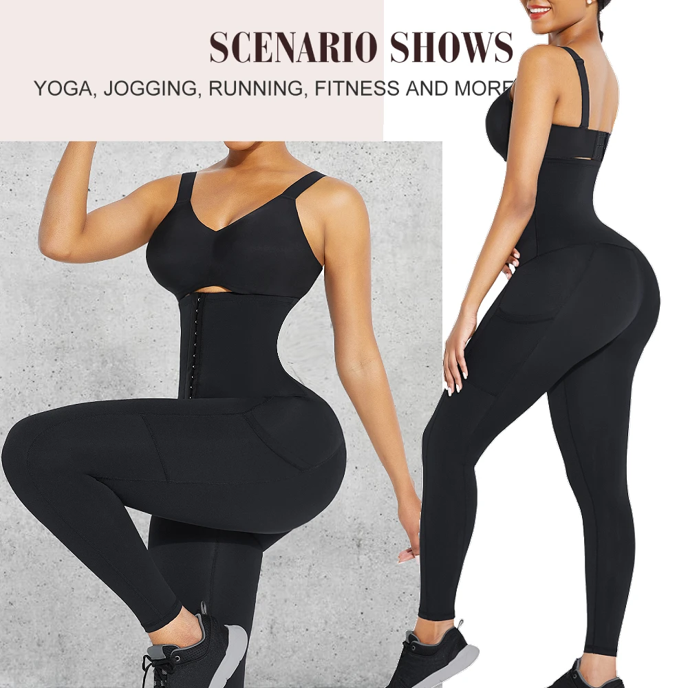 Sauna Pants Supper High Waist  Pocket Legging Women Corset Body Shaper Waist TrainerShapewear Corset Slimming Pants Gym Leggings