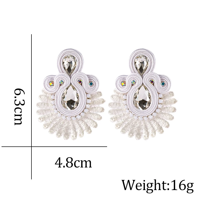 Soutache Lace earings piercing fashion jewelry Large earring for women Handmade weave Romantic boho Ethnic yellow green purple