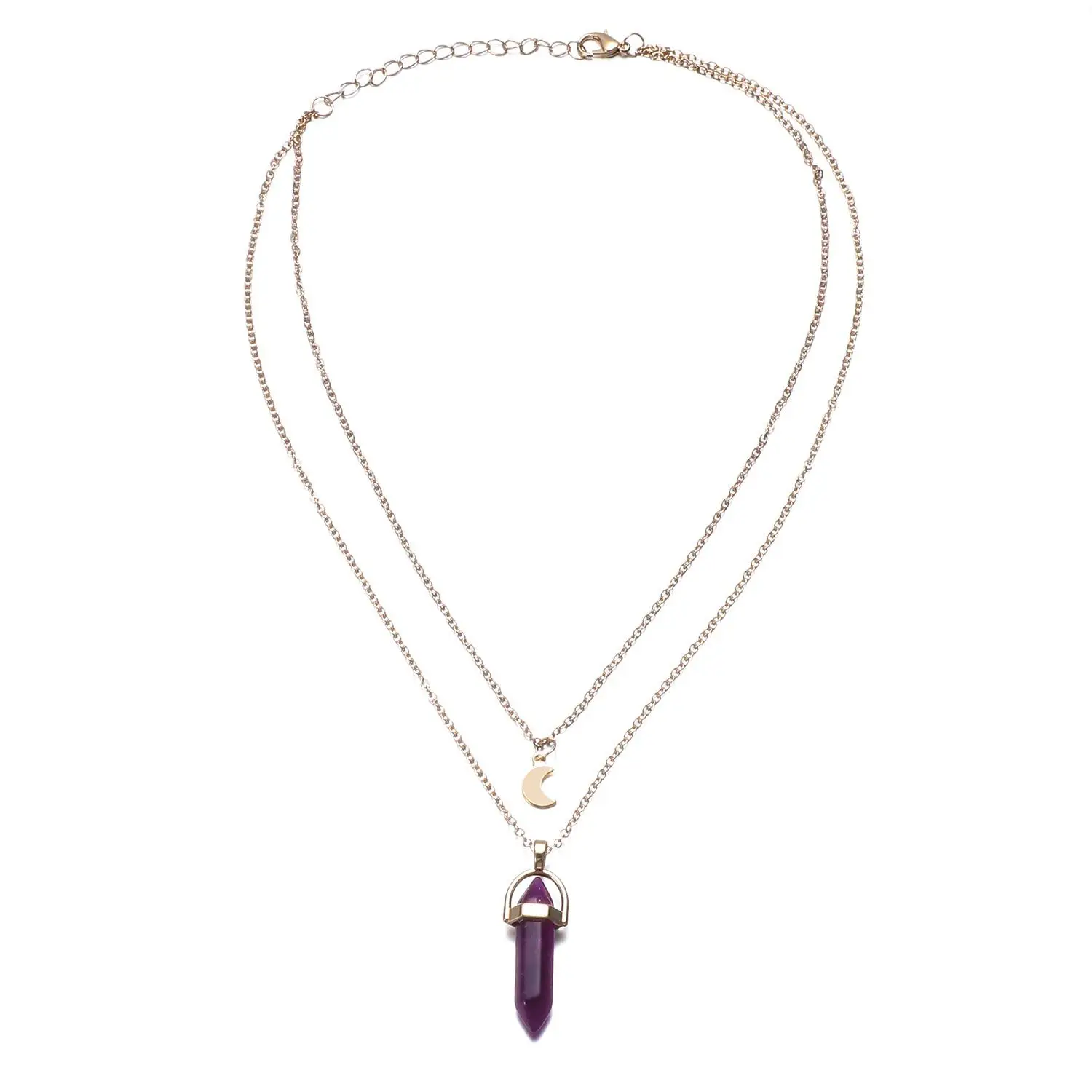 Women's Fashion Natural Gemstone Women Jewelry Crystal Necklaces Hexagonal Pendant Multilayer  Healing Crystal Opals