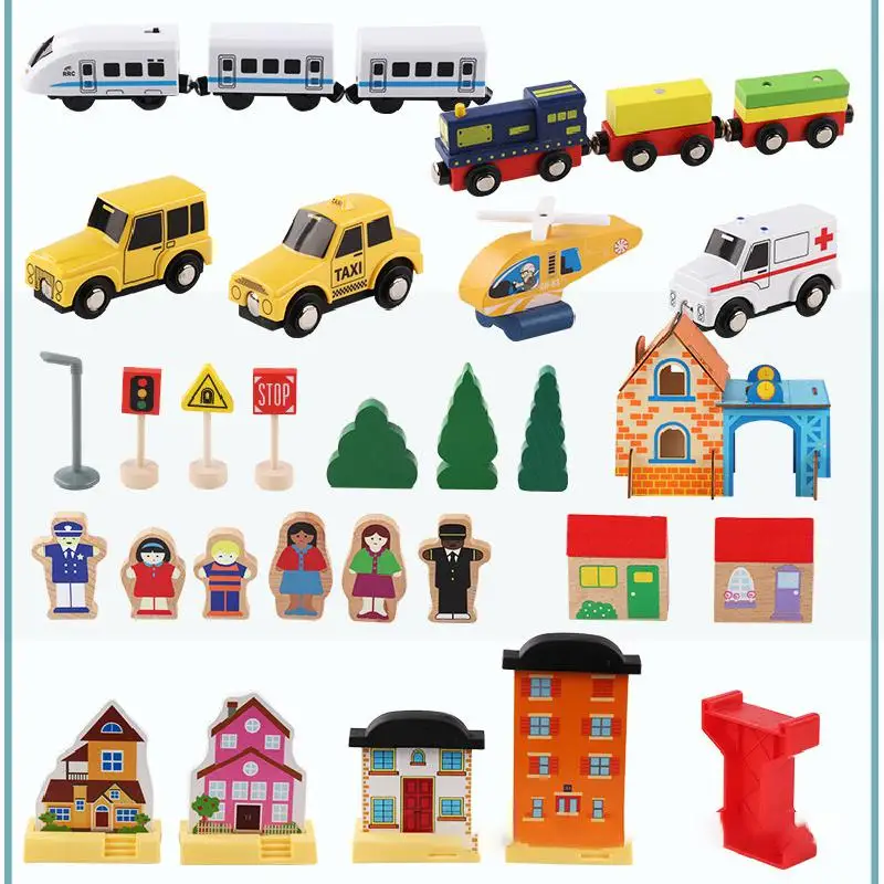 108 Pieces Of Children\'s Wooden Train Track Toy Wooden Assembly Train Transportation Mine Set Educational Toys