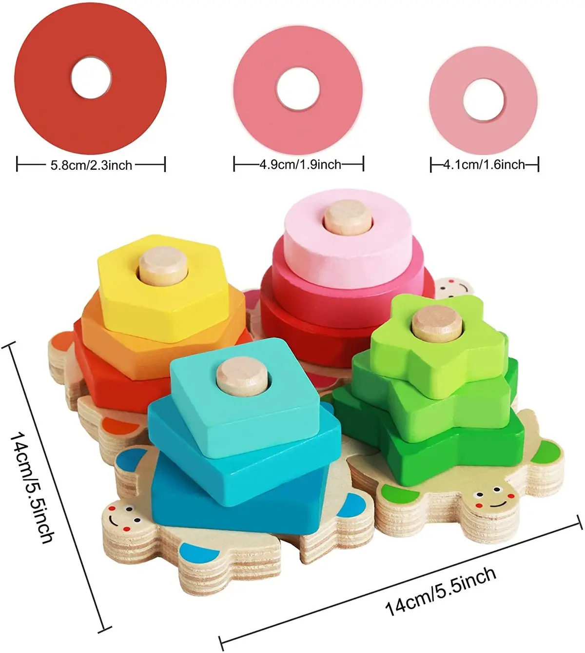 Wooden Sorting & Stacking Toys, Shape Color Recognition Stacker, Educational Puzzle Blocks for Toddlers Boys Girls, Age 1 2 3