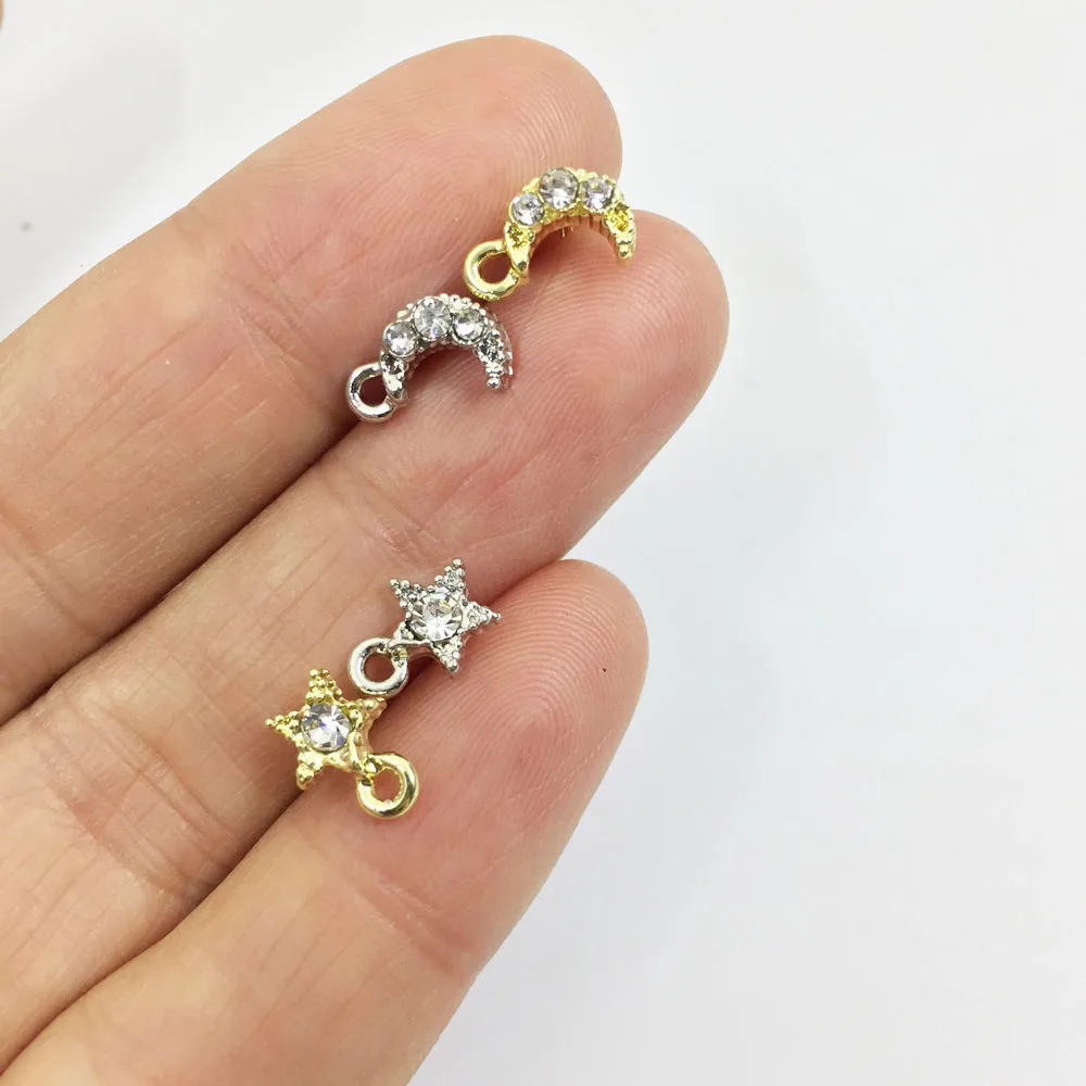Eruifa 10 sztuk 5 gwiazd/5 księżyc kolczyk Stud Connctor Rhinestone biżuteria ze stopu cynku naszyjnik DIY bransoletka kolczyki