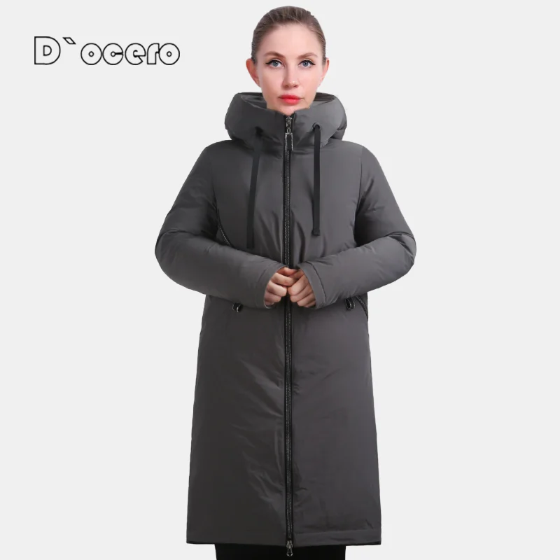 D`OCERO 2022 Winter Parkas Women Oversize Cotton Female Down Jacket Warm Professional Solid Quilted Coats Hooded Long Outerwear