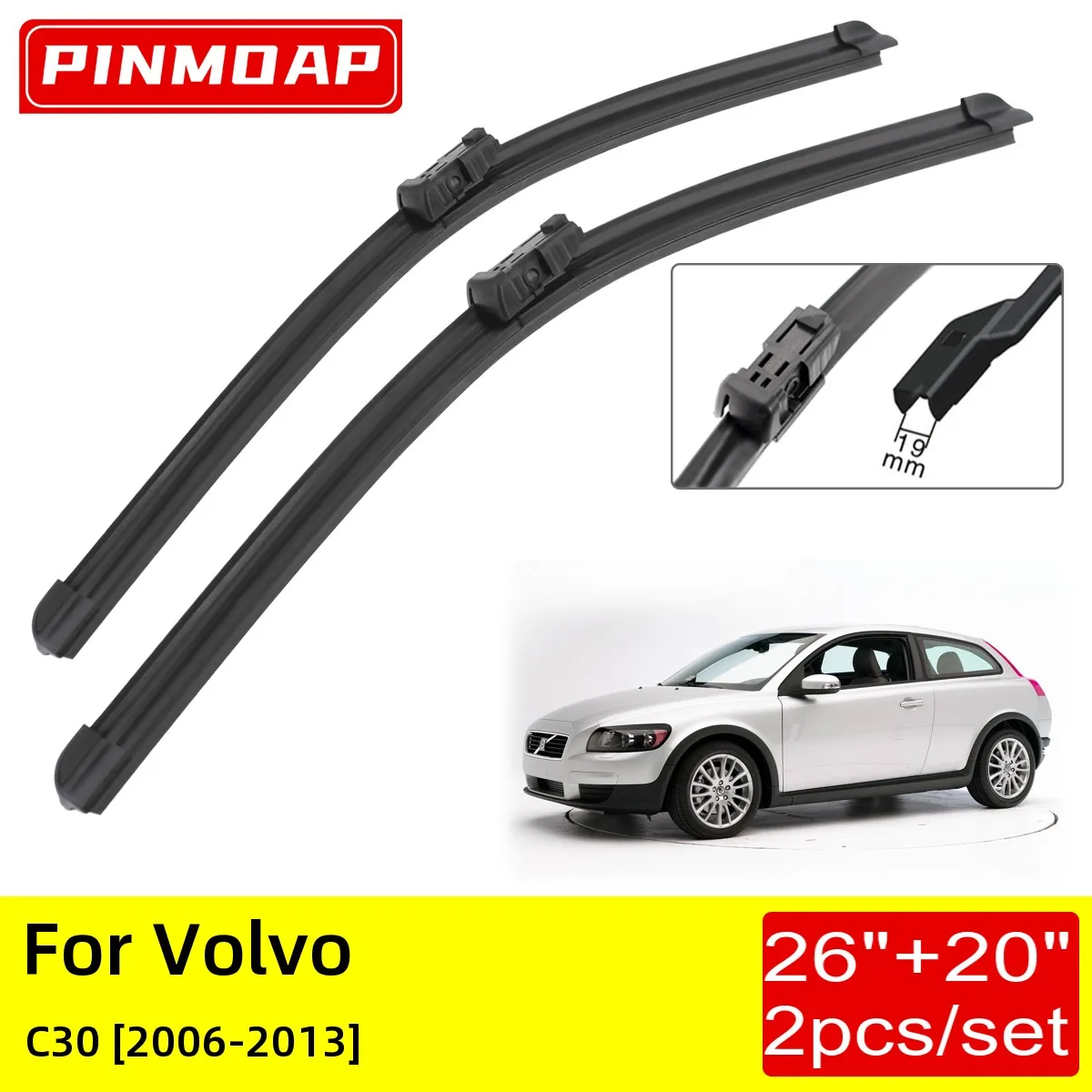 

For Volvo C30 2006 2007 2008 2009 2010 2011 2012 2013 Front Wiper Blades 26"+ 20" Brushes Cutter Accessories Rubber Windshield