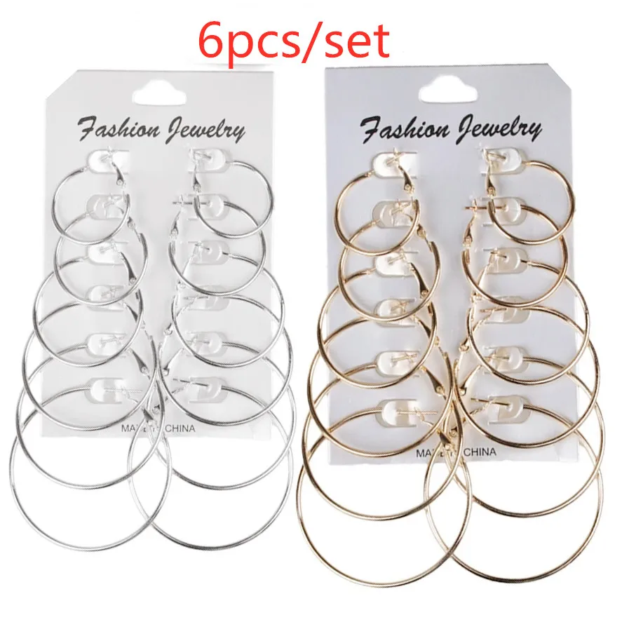 6Pairs Punk Hoop Earrings Set Big Circle Earrings Jewelry for Women Girls Steampunk Ear Clip Punk Style Earring Ear Ring