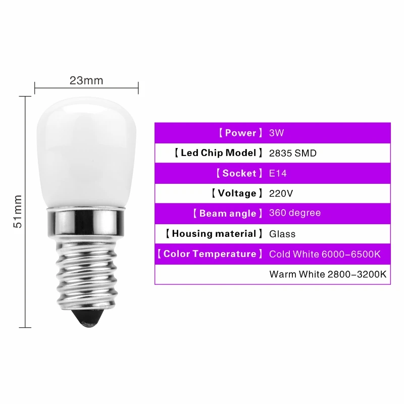 Imagem -02 - Lâmpada de Geladeira E14 3w de Led Lâmpada de Led tipo Milho para Geladeira 220v Branca Fria Branca Quente e Smd2835 Substitui Luzes de Halogênio