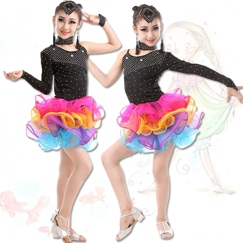 

Sexy long sleeve Lace Dance Costumes For Kids Ballroom Competition Dresses Latin Dress Salsa Dancewear Tango Clothes For Girls