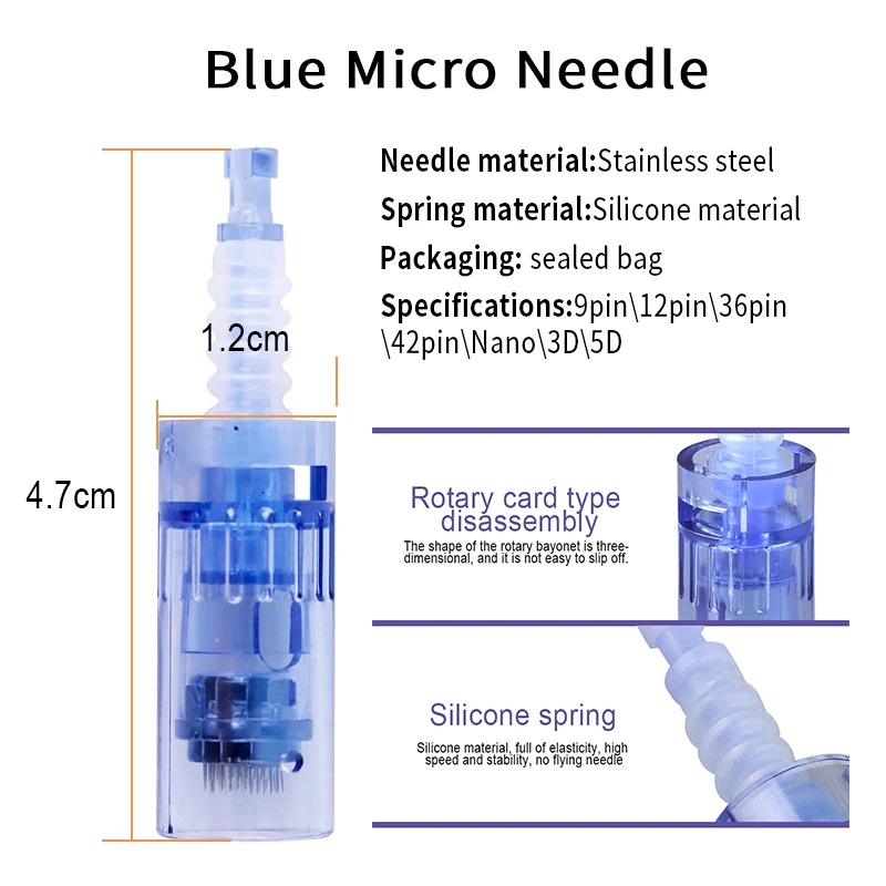 Electric Bayonet Derma Pen 9/12/36/42Pin Blue Microneedling Micro Needles Cartridge Dermapen A6 Replacement  Eyebrow Tattoo Tool