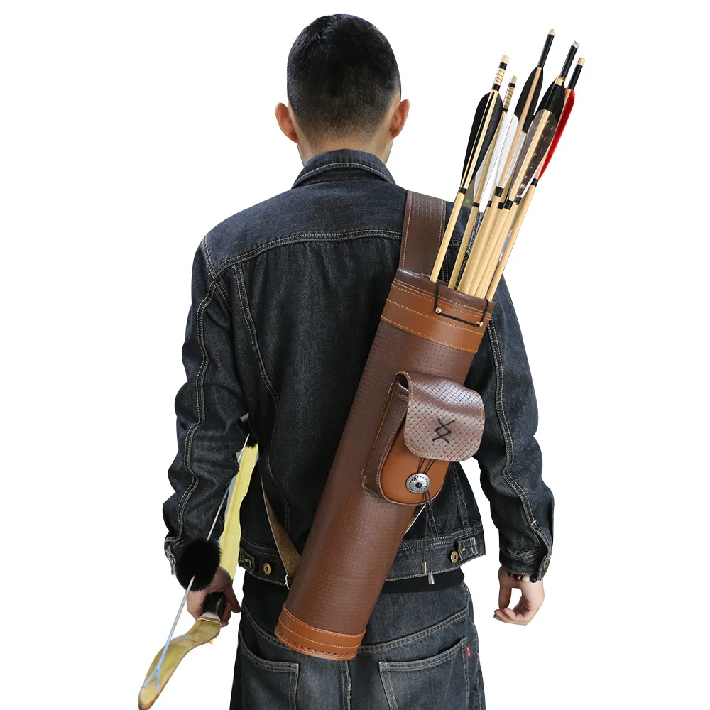 

Cowhide leather shoulder type large capacity quiver archery supplies outdoor hunting simple and convenient back hanging quiver