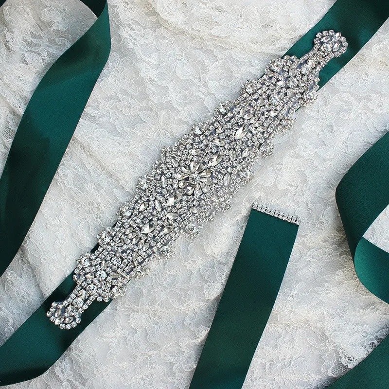 Cinturones de boda verdes para novia, cinturilla con cristales y diamantes de imitación, accesorio de cinturón, nuevo diseño