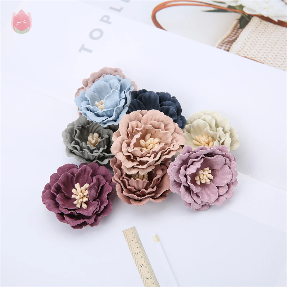 5/20Pcs 4Cm Artificial Flowers Head Silk Fake Flowers Diy Home Living Room Wedding Decoration Christmas Wreath New Year\'S Decor