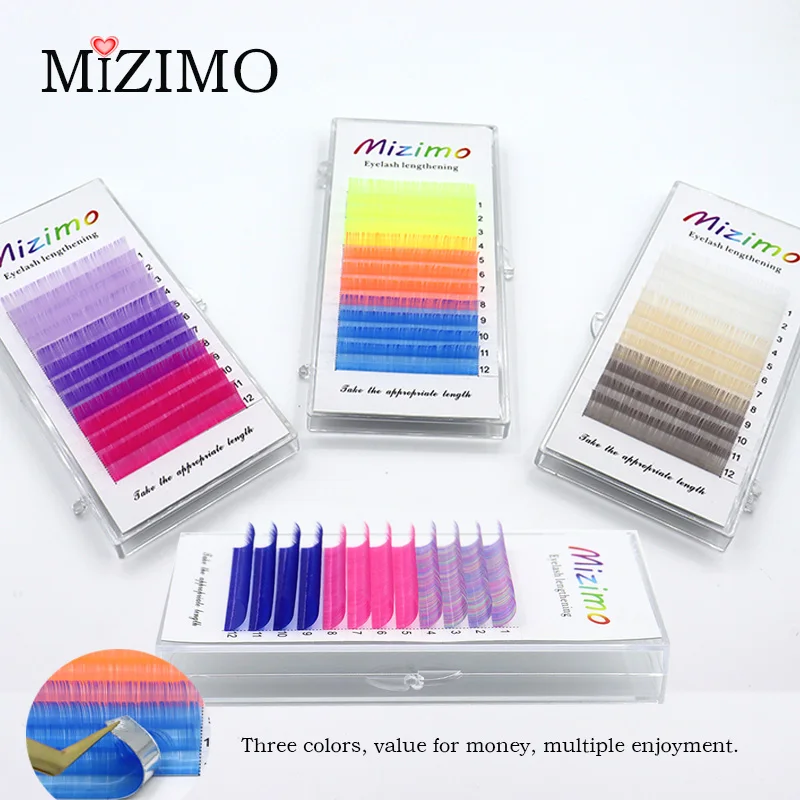 12 Rows of Color Grafted False Eyelashes, 8-15 mm, 0.07/0.10 mm, Three-color Mixing, Natural and Gentle Extension Makeup C/D.