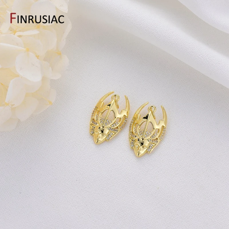 New Fashion Making Jewelry Pendants, 14K Real Gold Plated Pave Setting Zircon Lion Head / Flower Shaped / Knight Head Pendant