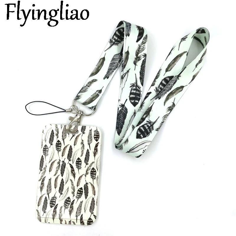 Vintage Leaves Feathers Key lanyard Car KeyChain ID Card Pass Gym Mobile Phone Badge Kids Key Ring Holder Jewelry Decorations