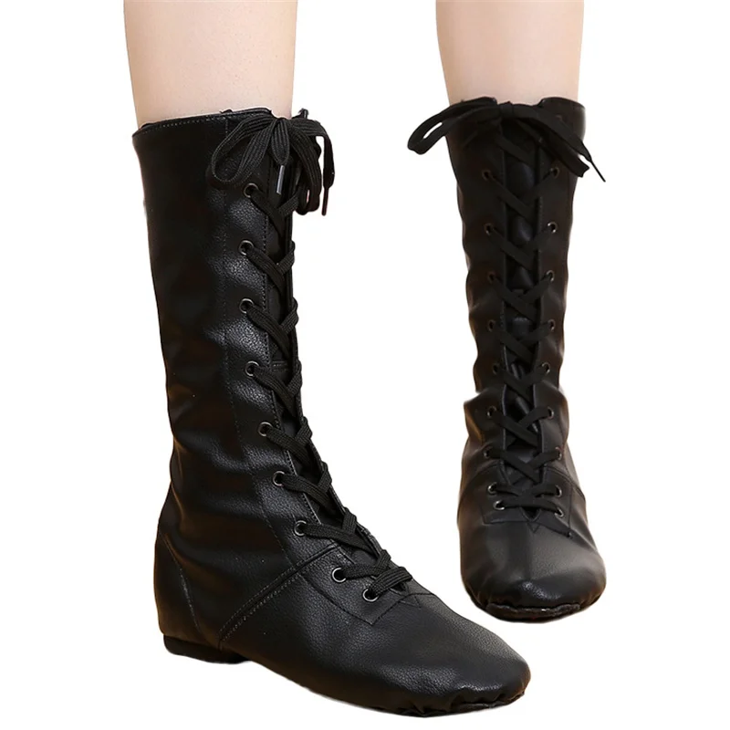 Hot Sale High Quality Fast Delivery Boys Girls Women Men Full Size Black Gold Silver PU Leather High Jazz Boots