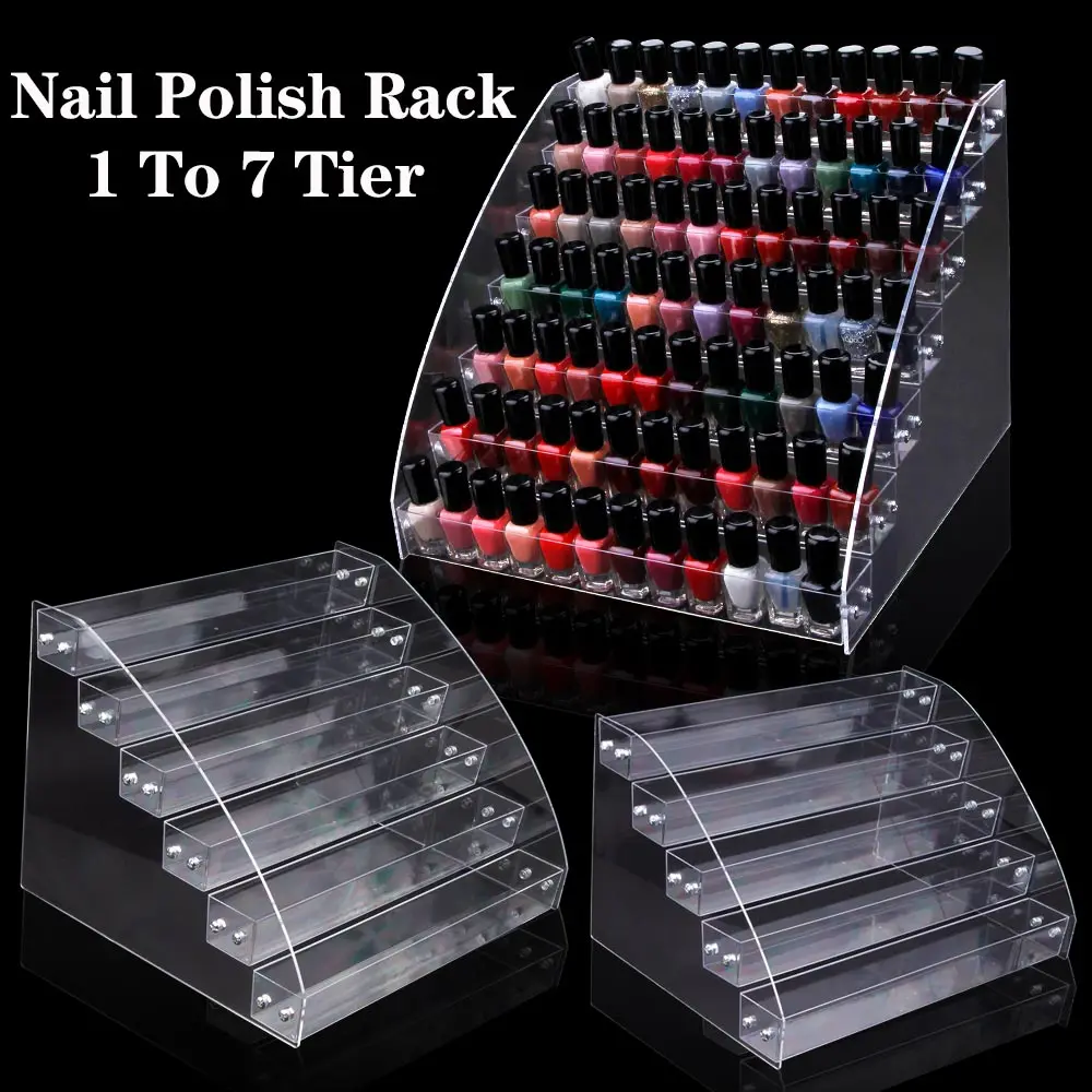 

1 To 7 Tier Nail Polish Rack Acrylic Nail Art Display Lipstick Organizer Manicure Storage Clear Stand Holder Nail Accessories