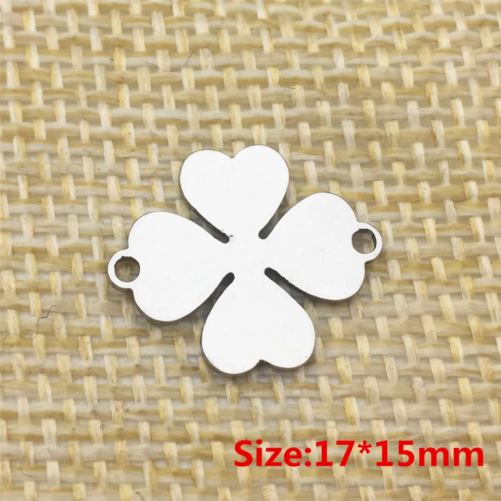 10pcs Mixed 12Types Fashion Tree Flower Charms Connectors Plants Bracelet Clover 100% Stainless Steel Pendant Diy Jewelry Making