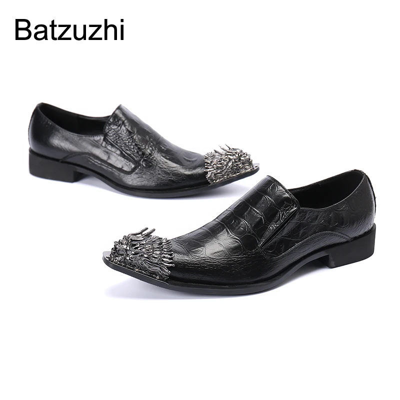 

Batzuzhi Fshion Men Dress Shoes Leather Pointed Iron Toe Black Genuine Leather Business Shoes Men Chaussures Hommes, US6-US12