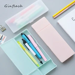 Ginflash 1pc Simple Transparent pencil case Frosted Plastic Pink Green White Pens storage box stationery Supplies holder 3 Size