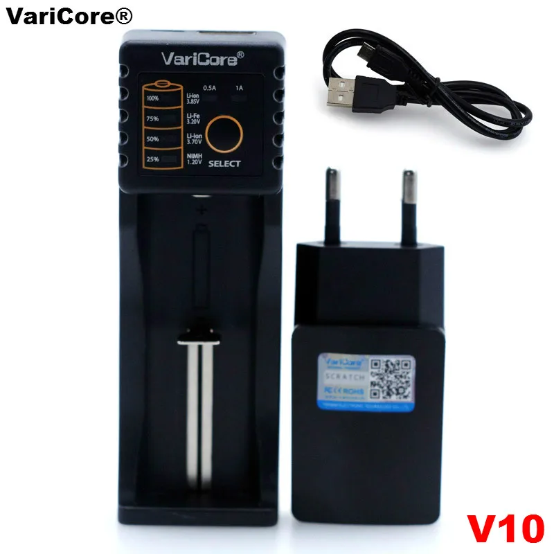 VariCore-cargador inteligente V10 de 1,2 V, 3 V, 3,7 V, 4,25 V, 18650 V, 26650/18350/16340/18500/pilas AA/AAA, enchufe de 5V y 1A