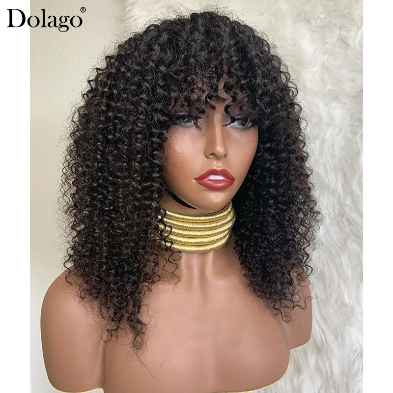 Deep Curly Human Hair Wigs Easy To Wear And Style Breathability Full Machine Wig Wigs With Bangs Human Hair Natural Black Color