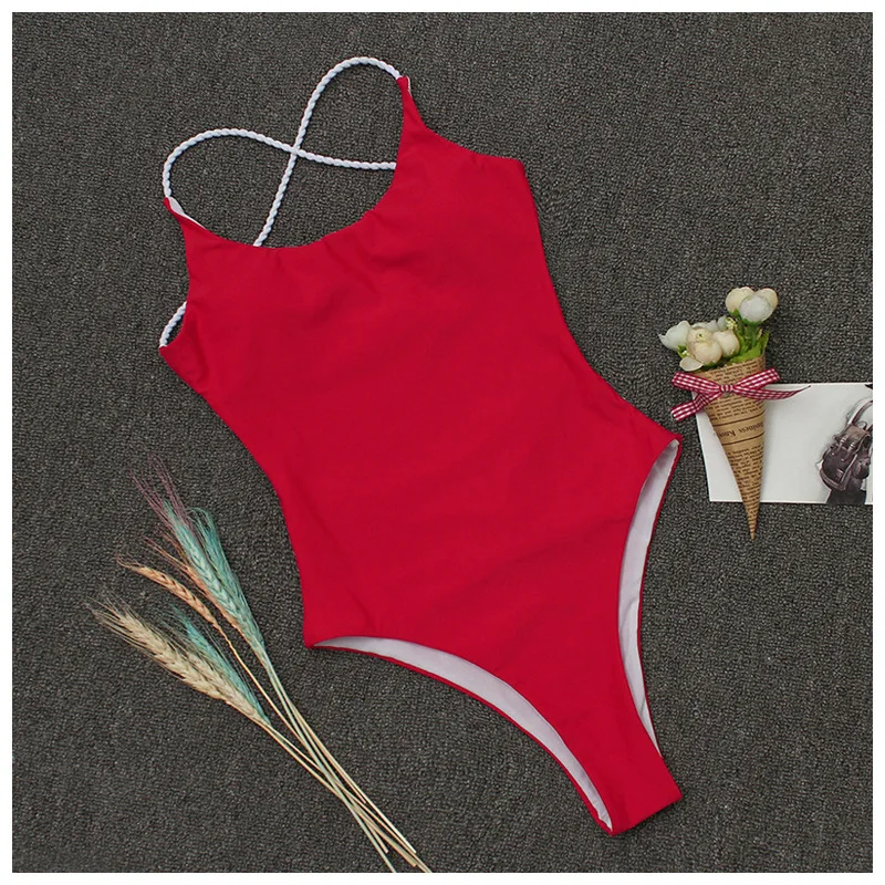 2019 Women Swimwear Sexy High Cut One Piece Swimsuit Backless Swim Suit Black White Knitting Thong Bathing Suit Female Monokini