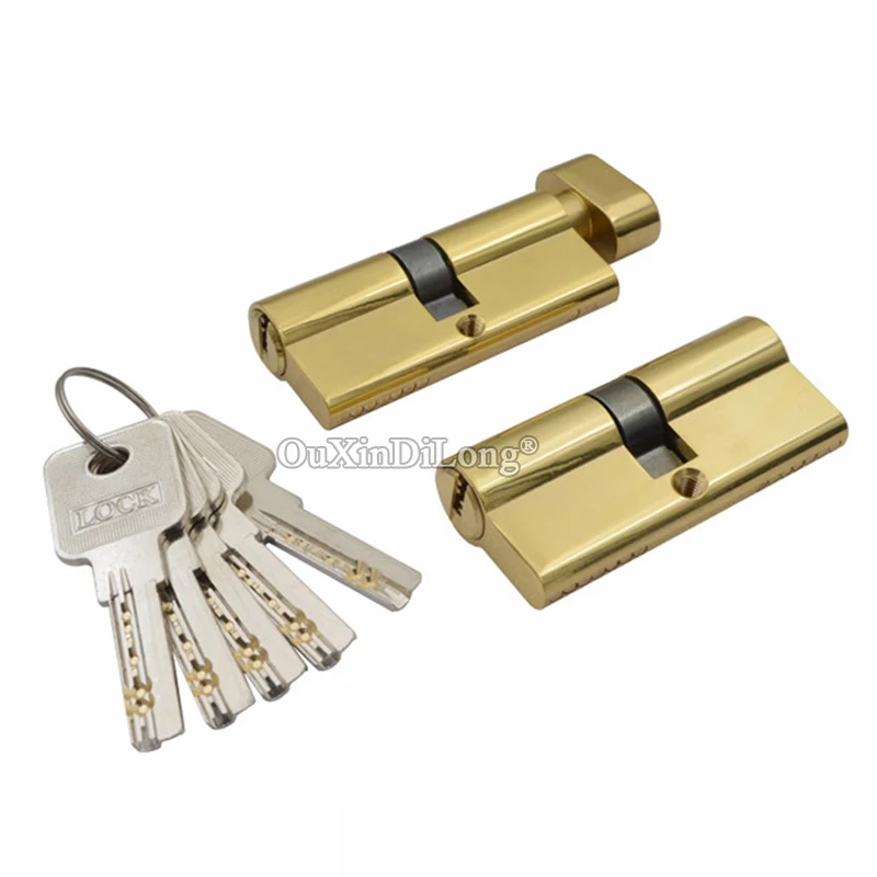 

Brand New 2PCS Gold European Pure Brass Mortise Door Lock Cylinder Core Lock Gall Repair Parts + 5 Keys 60mm/70mm/80mm/90mm