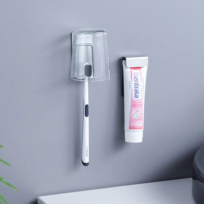 Bathroom Stainless Steel Toothbrush Cup Holder Wall-mounted Suction Mouthwash Toothpaste and Toothbrush Holder Single Cup Holder