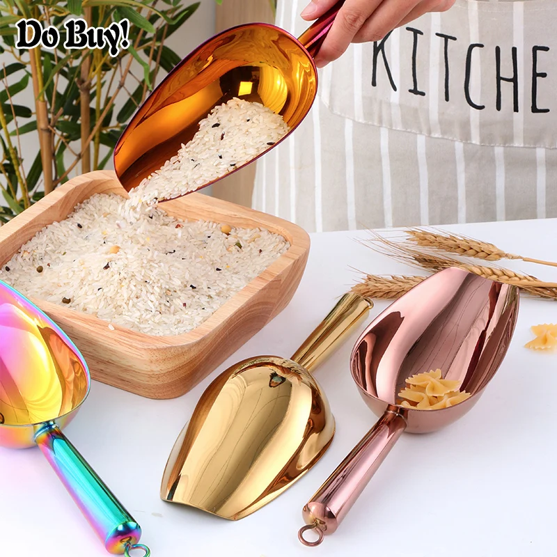 1 Pcs Shovel Candy Ice Cube Flour Colorful Spoon Stainless Steel Bonbons Beans Shovel Food Scoops Buffet Tools Kitchen Utensil