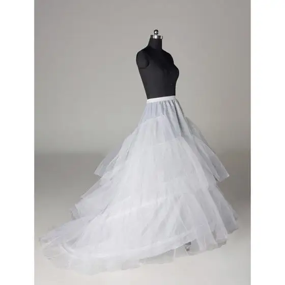 White or black Chapel Train Petticoats Woman 3Layers Tulle Underskirt Wedding Accessories Crinoline For Prom Evening Dress