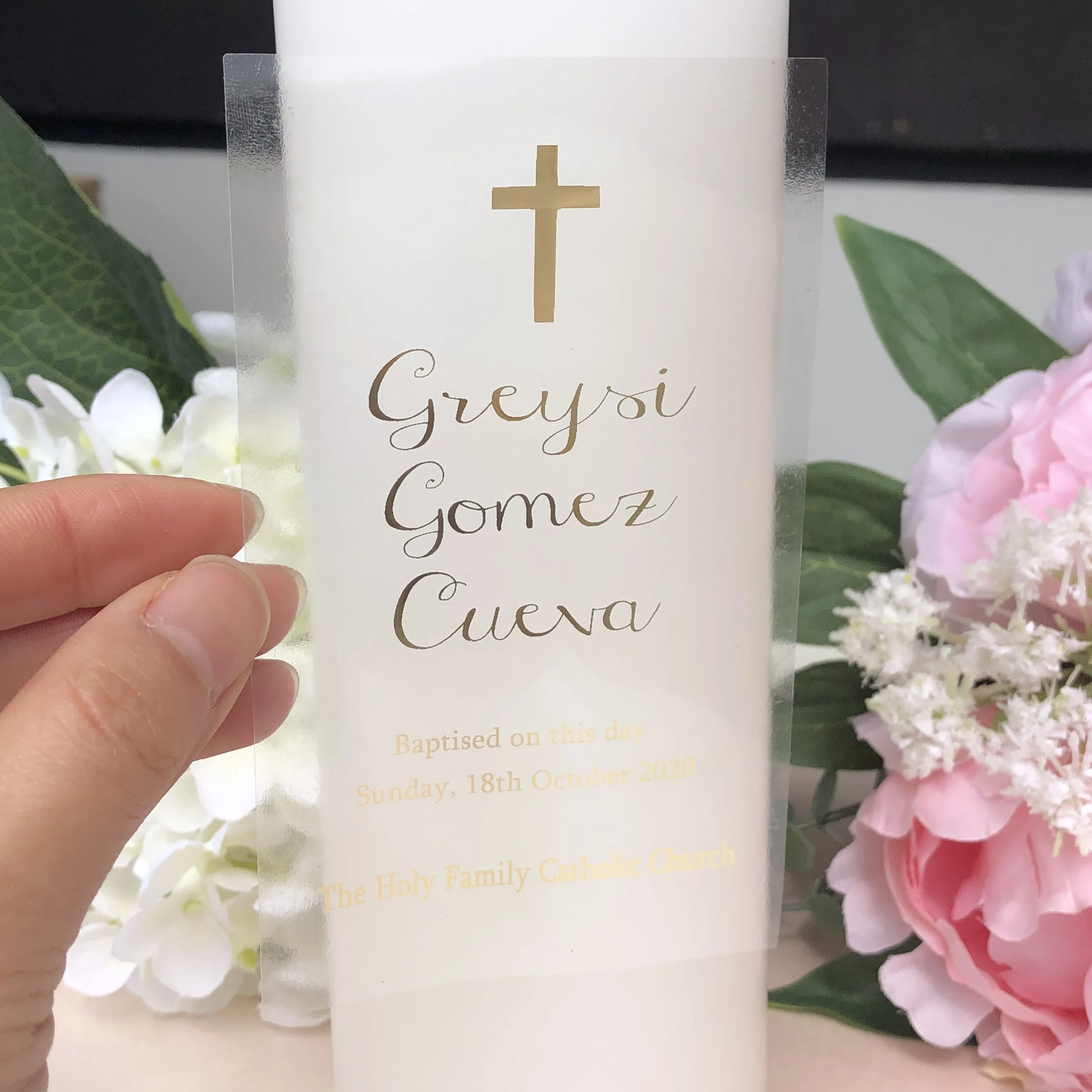 Personalised Candle Label - Pegatinas personalizadas para velas de bautismo,