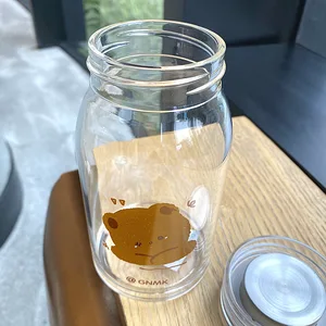 Sevimli Karikatür Ayı Cam Su Şişesi, içecek şişesi, ısıya dayanıklı, kalın, Bardaklar, kahve, kadınlar ve öğrenciler için, 450ml Ayı sona erdirecek 6 büyük satış-no. 6