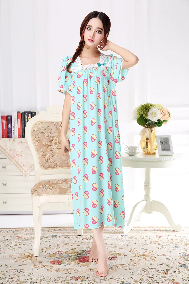 Summer Female Short-Sleeved Lovely 100% Cotton Korean Version Fresh Princess Long Sleepwear Nightgown Homewear Large Size