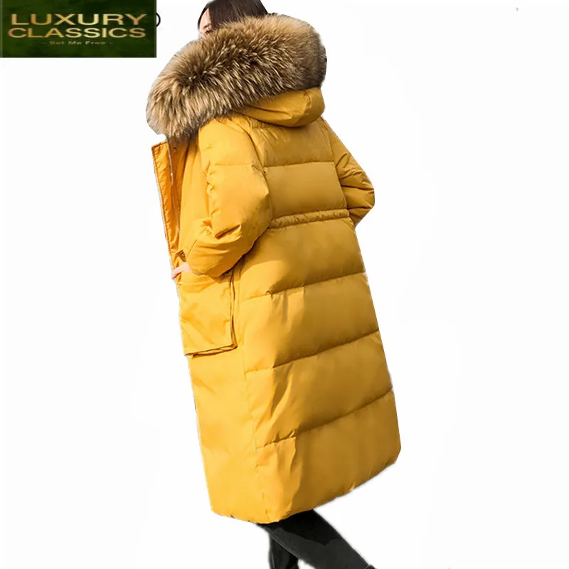 2021 Winter Jacket Women New Korean Fashion White Duck Down Coat Ladies Long Clothes Big Fur Tops Chaqueta Mujer LWL887