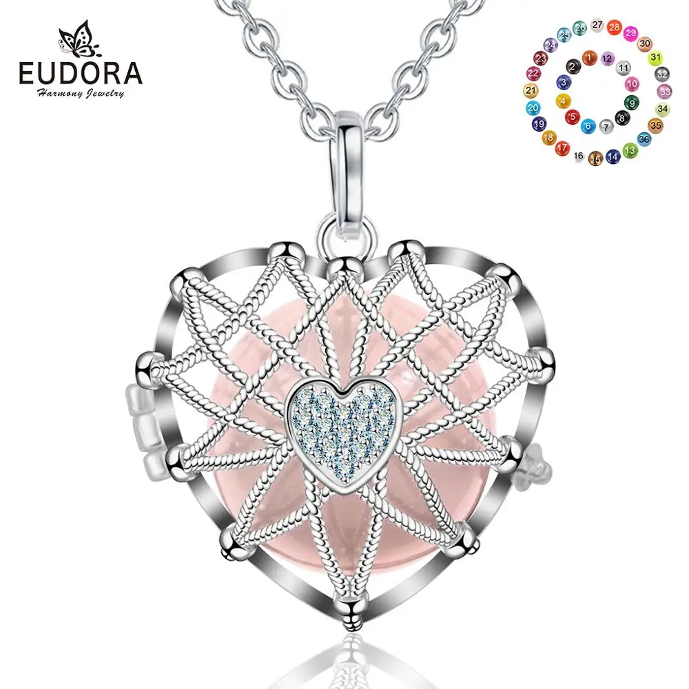 Eudora 20mm Crystal Cute Harmony Bola Ball Love Heart Locket Cage Pendant fit DIY Chime Ball Necklace Jewelry For Women K245N20