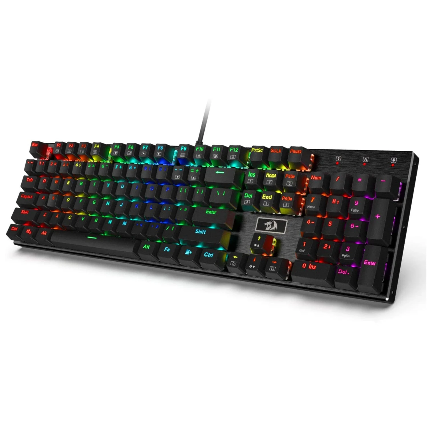 redragon k556 rgb led backlit com fio mecanico teclado do jogo base de aluminio 104 chaves padrao para o jogo computador portatil 01