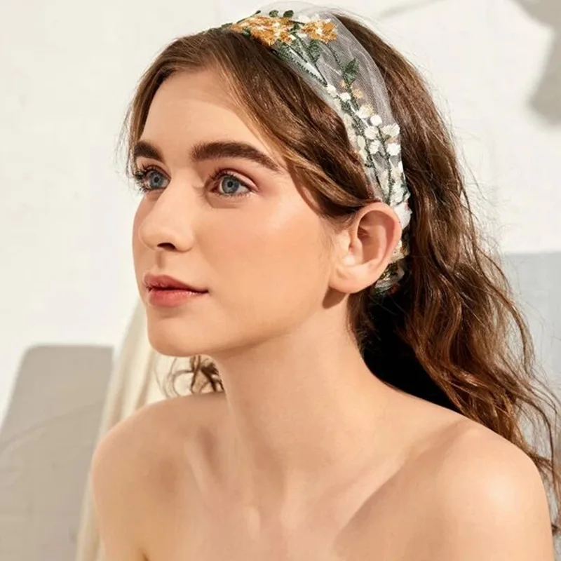 Hand Embroidery Flowers Head Accessories for girls Women Fashion Lace Headband Wedding Accessories Hair Jewelry femme 2023