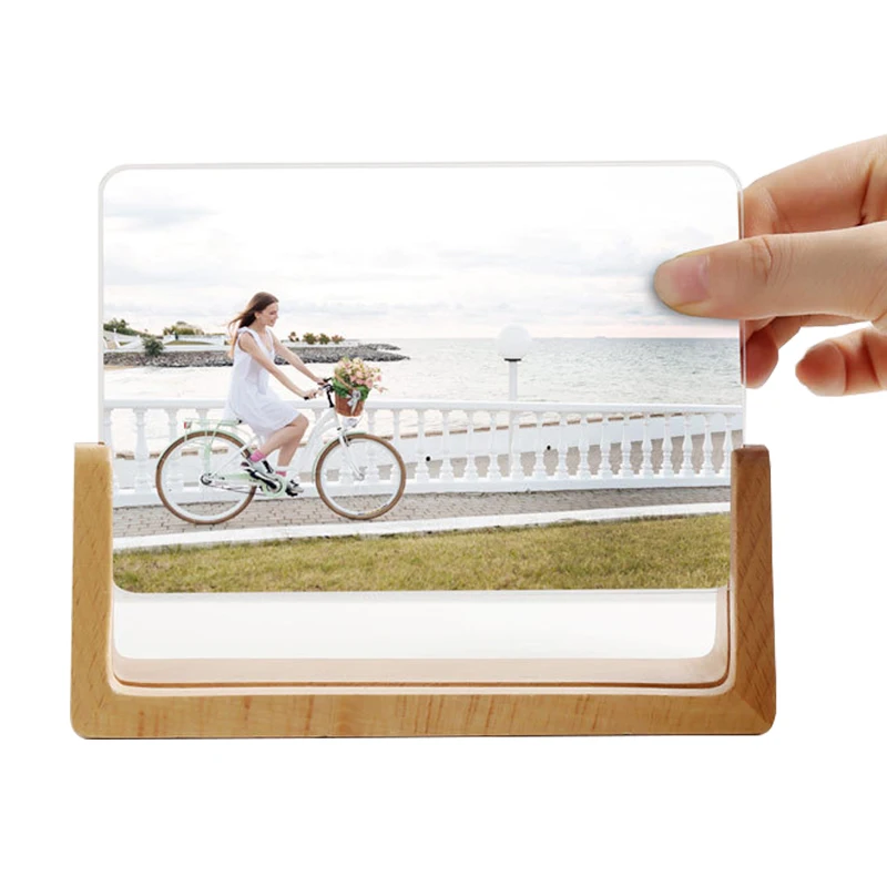 Creative European Solid Wooden Photo Frame Innovative 6 Inch 7 Inch Acrylic U Shaped Photo Holder Frame Home Desk Decoration