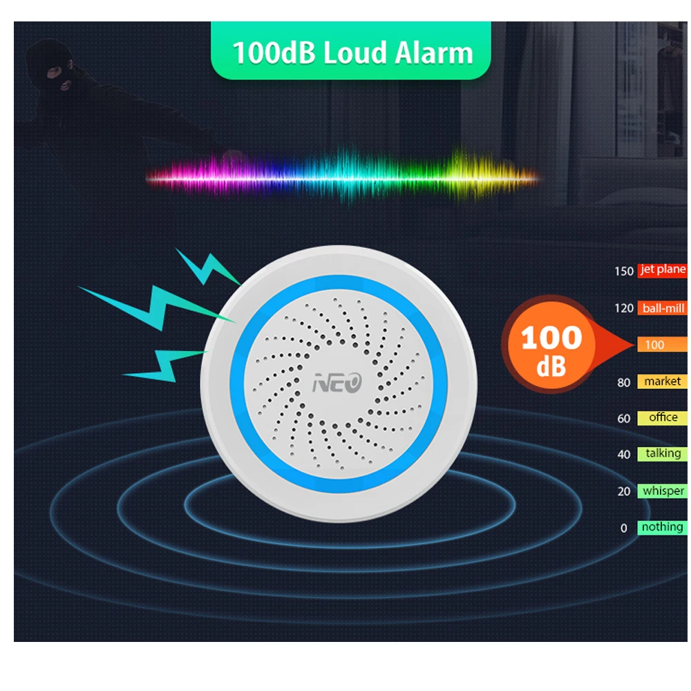 NEO COOLCAM Z-wave Plus Wireless Alarm Siren Home Automation Battery-Powered EU 868.4MHz Sound Light ZWave Siren Alarm Sensor